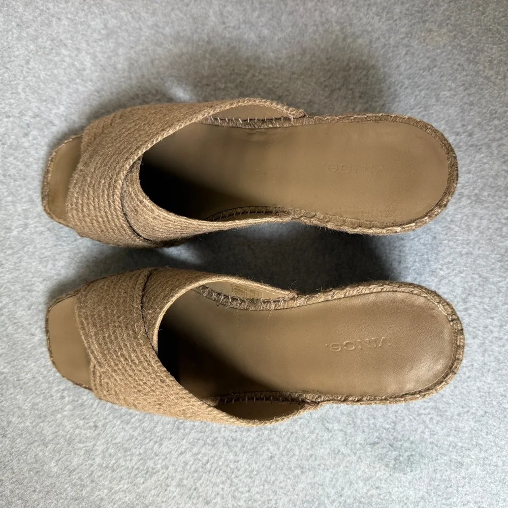Vince Gaelan Taupe Wedge Sandals Espadrille Heels Criss Cross Slip On US 9 EU 39